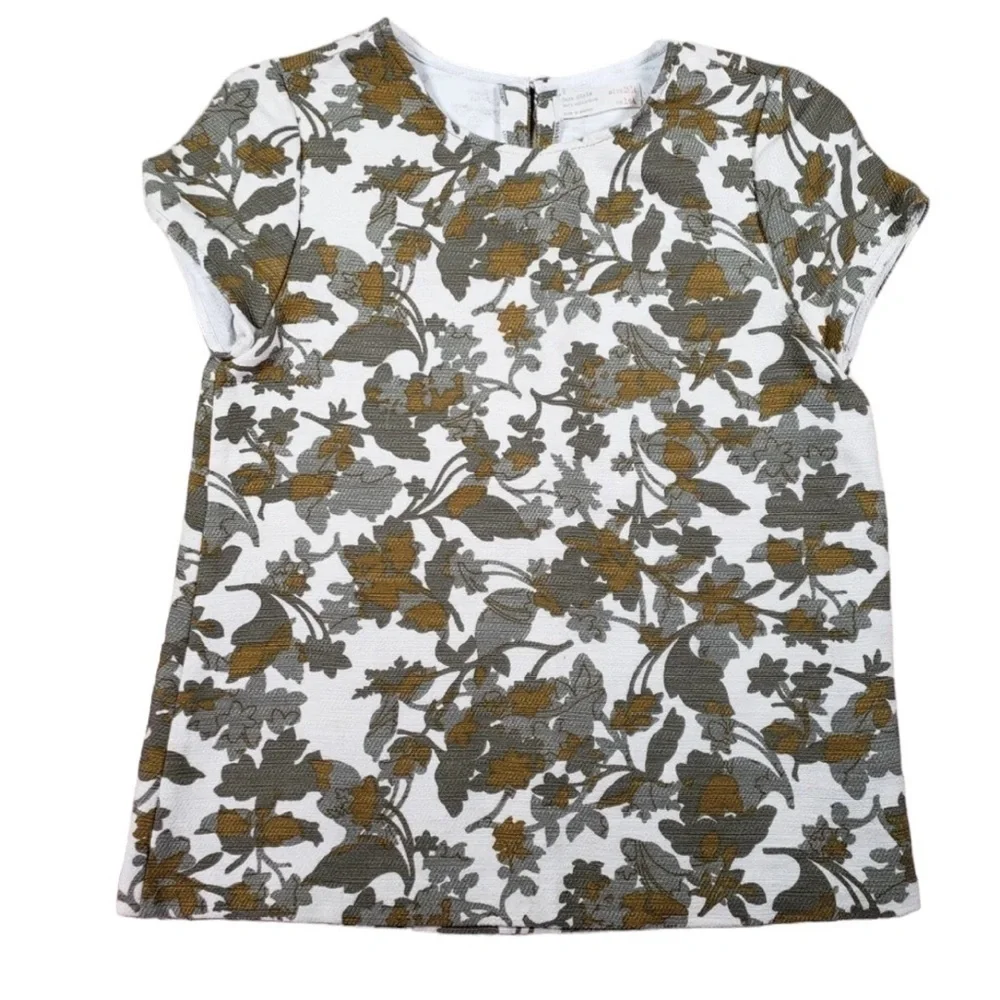 New ZARA Kids Shirt Girls Size 11/12 Pull Over Short Sleeve Cotton Floral BNWT